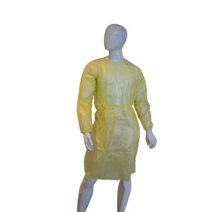 ISOLATION IMPERVIOUS GOWN PP/PE YELLOW LONG SLEEVE ELASTIC CUFF – Sold in Packs of 10 –
